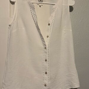 White Sleeveless Button-Down Top